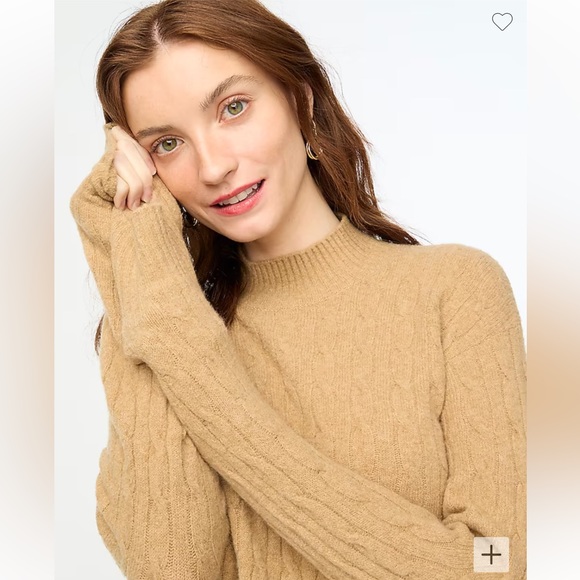 J. Crew Factory Cable Knit Mockneck Sweater Extra Soft Yarn Heather Acorn (XXS) - Picture 3 of 12